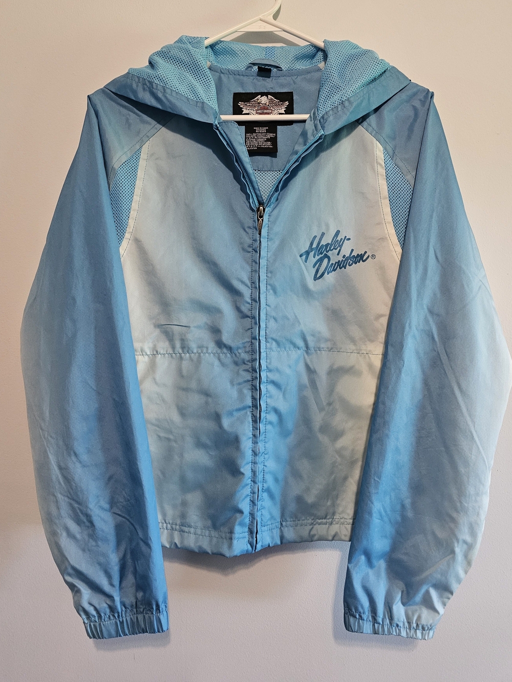 Harley-Davidson Light Blue & White Kids Hooded Windbreaker Jacket